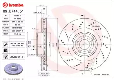 Гальмівний диск на Мерседес СЛК  Brembo 09.B744.51.