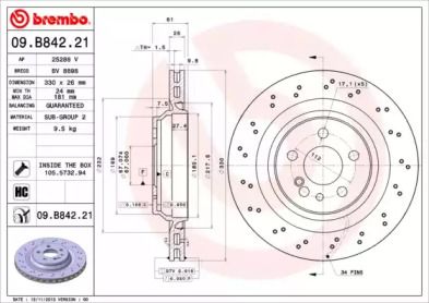 Тормозной диск Brembo 09.B842.21.