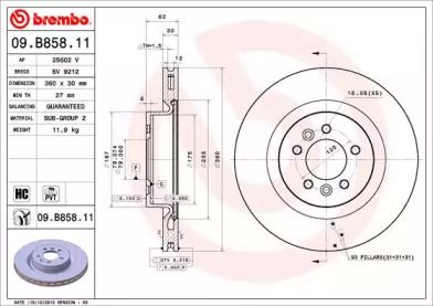 Вентилируемый тормозной диск Brembo 09.B858.11.
