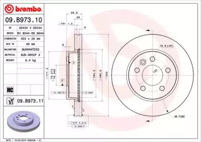 Вентильований гальмівний диск на Фольксваген Амарок  Brembo 09.B973.11.