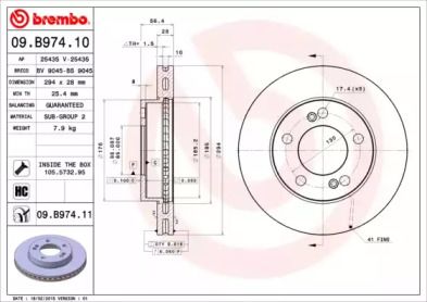 Вентилируемый тормозной диск на Санг Йонг Актион Спорт  Brembo 09.B974.11.