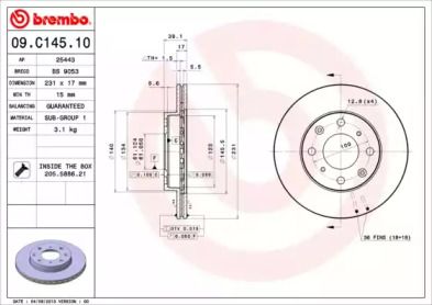 Вентильований гальмівний диск Brembo 09.C145.10.