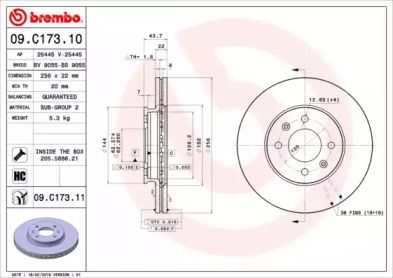 Вентильований гальмівний диск Brembo 09.C173.11.