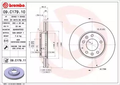 Вентилируемый тормозной диск на Мазда 6 GG Brembo 09.C179.11.