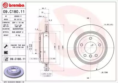 Вентилируемый тормозной диск Brembo 09.C180.11.