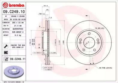 Вентилируемый тормозной диск Brembo 09.C249.11.