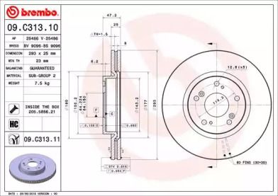 Вентилируемый тормозной диск Brembo 09.C313.11.