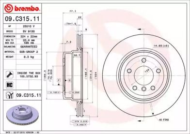 Вентилируемый тормозной диск Brembo 09.C315.11.