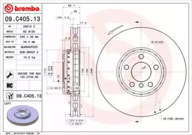 Вентилируемый тормозной диск Brembo 09.C405.13.