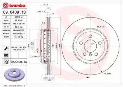 Вентилируемый тормозной диск Brembo 09.C409.13.