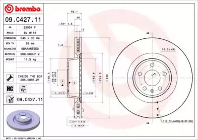 Вентилируемый тормозной диск Brembo 09.C427.11.