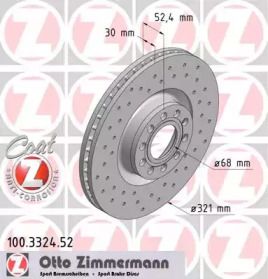 Вентилируемый тормозной диск с перфорацией на Ауди А6 С5 Otto Zimmermann 100.3324.52.