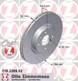 Вентилируемый тормозной диск с перфорацией на Fiat Qubo  Otto Zimmermann 110.2209.52.