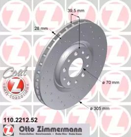 Вентильований гальмівний диск з перфорацією на Alfa Romeo Giulietta  Otto Zimmermann 110.2212.52.