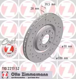 Вентилируемый тормозной диск с перфорацией на Альфа Ромео 159  Otto Zimmermann 110.2217.52.