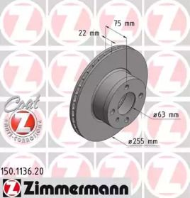 Вентилируемый тормозной диск на БМВ 3  Otto Zimmermann 150.1136.20.