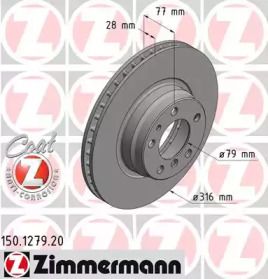 Вентилируемый тормозной диск на BMW 735 Otto Zimmermann 150.1279.20.