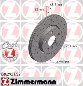 Вентильований гальмівний диск з перфорацією на Міні Купер  Otto Zimmermann 150.2927.52.