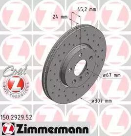 Вентилируемый тормозной диск с перфорацией на БМВ 2  Otto Zimmermann 150.2929.52.