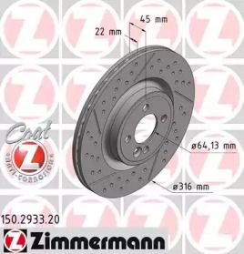 Вентилируемый тормозной диск с насечками С перфорацией Otto Zimmermann 150.2933.20.