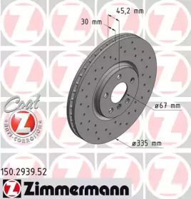 Вентильований гальмівний диск з перфорацією на Міні Купер  Otto Zimmermann 150.2939.52.