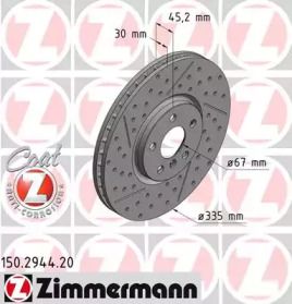 Вентильований гальмівний диск з насічками з перфорацією на Міні Клабман  Otto Zimmermann 150.2944.20.