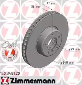 Вентильований гальмівний диск на БМВ 6  Otto Zimmermann 150.3481.20.