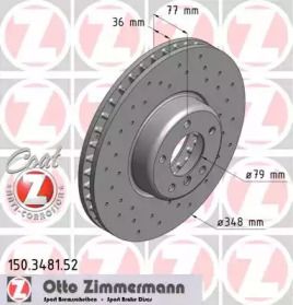 Вентильований гальмівний диск з перфорацією на BMW 6  Otto Zimmermann 150.3481.52.