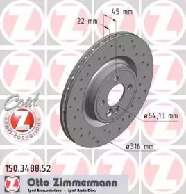 Вентильований гальмівний диск з перфорацією на Mini Cooper  Otto Zimmermann 150.3488.52.
