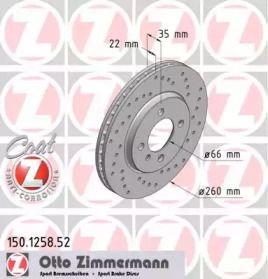 Вентильований гальмівний диск з перфорацією Otto Zimmermann 150.1258.52.