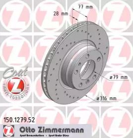 Вентильований гальмівний диск з перфорацією на БМВ 735 Otto Zimmermann 150.1279.52.
