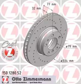 Вентилируемый тормозной диск с перфорацией на БМВ Е38 Otto Zimmermann 150.1280.52.