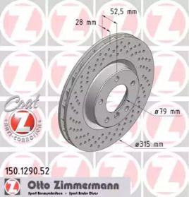 Вентильований гальмівний диск з перфорацією на БМВ Е36 Otto Zimmermann 150.1290.52.