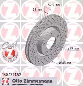 Вентильований гальмівний диск з перфорацією на BMW E36 Otto Zimmermann 150.1291.52.