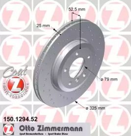 Вентильований гальмівний диск з перфорацією на БМВ З4  Otto Zimmermann 150.1294.52.