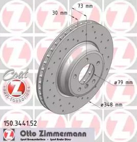 Вентилируемый тормозной диск с перфорацией на BMW X1  Otto Zimmermann 150.3441.52.