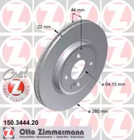 Вентильований гальмівний диск на Міні Клабман  Otto Zimmermann 150.3444.20.