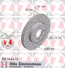 Вентильований гальмівний диск з перфорацією Otto Zimmermann 150.3444.52.