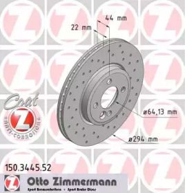 Вентильований гальмівний диск з перфорацією на Міні Купер  Otto Zimmermann 150.3445.52.