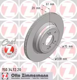 Перфорований гальмівний диск на BMW E46 Otto Zimmermann 150.3472.20.