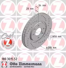 Перфорированный тормозной диск на Ситроен Ксантия  Otto Zimmermann 180.3015.52.