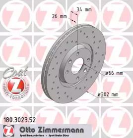 Перфорований гальмівний диск на Peugeot 307  Otto Zimmermann 180.3023.52.