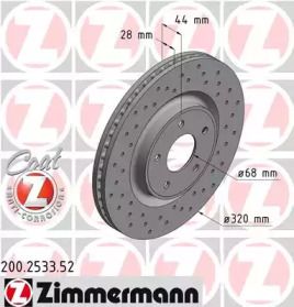 Вентильований гальмівний диск з перфорацією на Nissan X-Trail  Otto Zimmermann 200.2533.52.