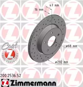 Вентильований гальмівний диск з перфорацією на Ніссан Х-Трейл  Otto Zimmermann 200.2536.52.