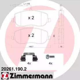 Тормозные колодки на Ситроен Джампи  Otto Zimmermann 20261.190.2.