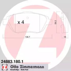 Гальмівні колодки на Citroen C3  Otto Zimmermann 24883.180.1.