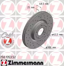 Вентилируемый тормозной диск с перфорацией на Вольво С70  Otto Zimmermann 250.1353.52.