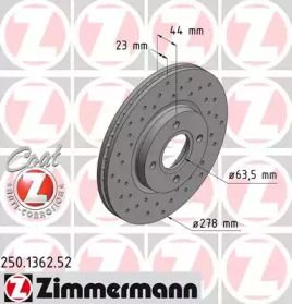 Вентилируемый тормозной диск с перфорацией на Форд Б макс  Otto Zimmermann 250.1362.52.