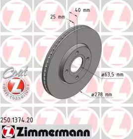 Вентильований гальмівний диск на Форд Екоспорт  Otto Zimmermann 250.1374.20.