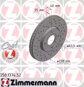 Вентилируемый тормозной диск с перфорацией Otto Zimmermann 250.1374.52.